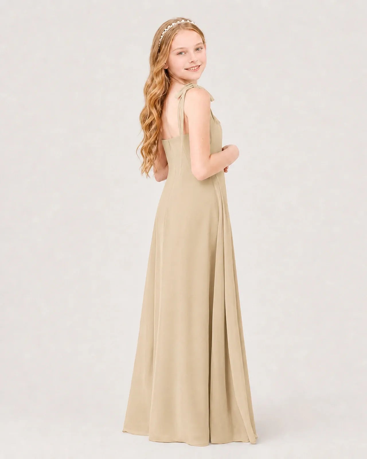 Champagne Chiffon A-line Junior Bridesmaid Dress Back View