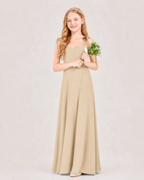 Dideyttawl Chiffon Junior Bridesmaid Dress with Shoulder Tie Straps