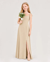 Dideyttawl Chiffon Junior Bridesmaid Dress with Shoulder Tie Straps