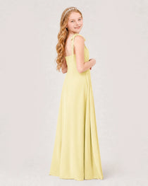 Dideyttawl Chiffon Junior Bridesmaid Dress with Shoulder Tie Straps