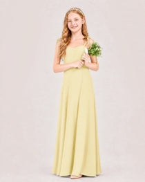 Dideyttawl Chiffon Junior Bridesmaid Dress with Shoulder Tie Straps