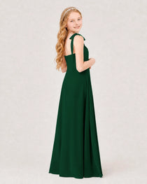 Dideyttawl Chiffon Junior Bridesmaid Dress with Shoulder Tie Straps