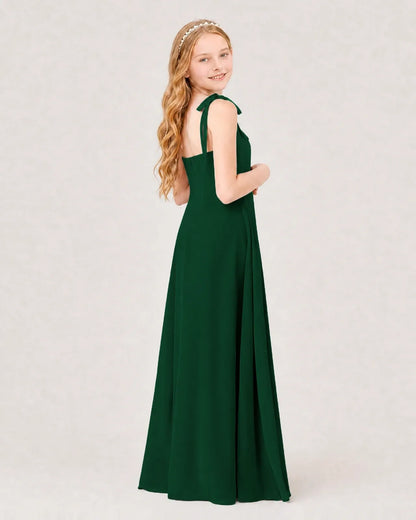 Dark Green Chiffon A-line Junior Bridesmaid Dress Back View