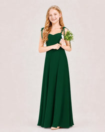 Dideyttawl Chiffon Junior Bridesmaid Dress with Shoulder Tie Straps