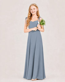 Dideyttawl Chiffon Junior Bridesmaid Dress with Shoulder Tie Straps