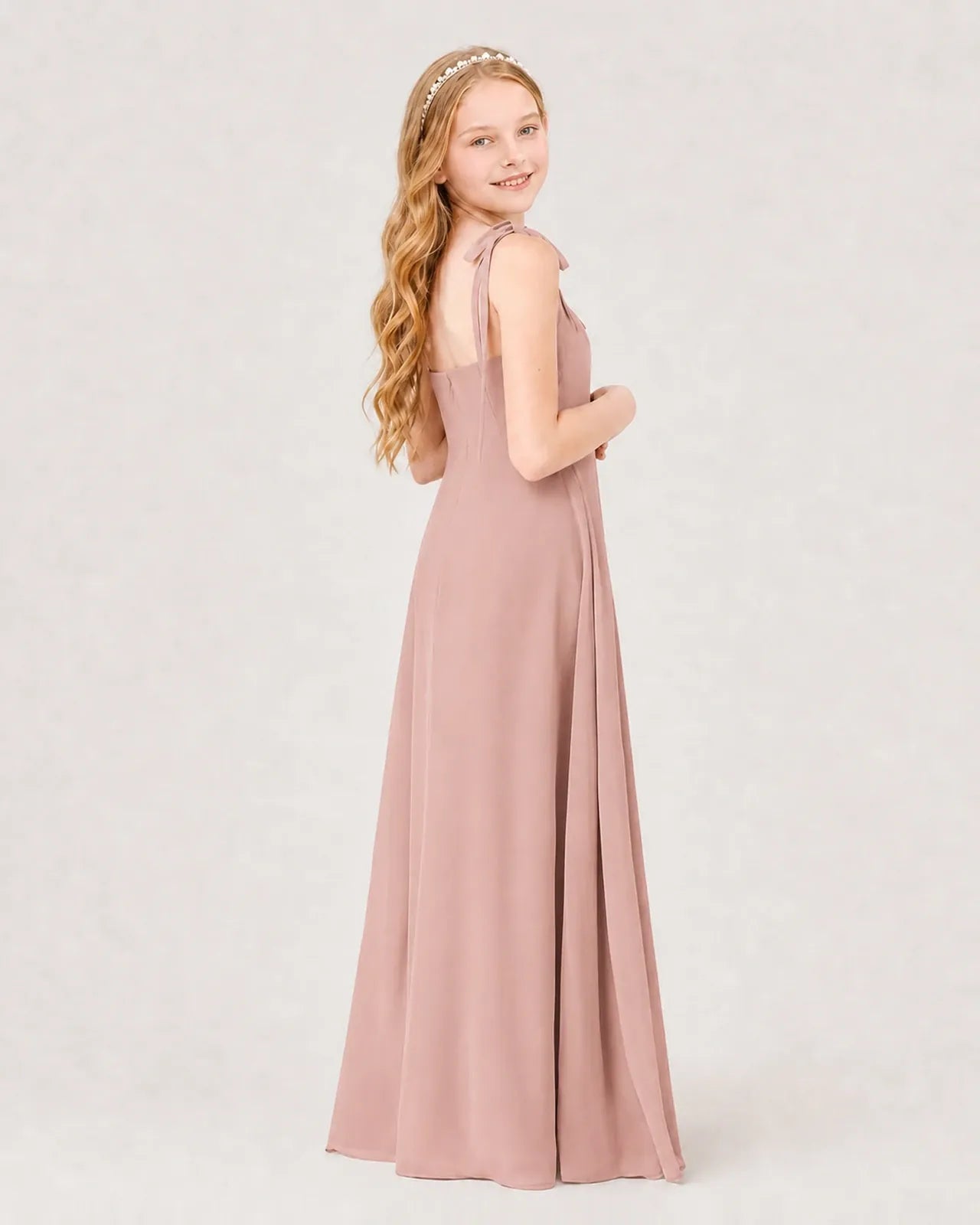 Dusty Rose Chiffon A-line Junior Bridesmaid Dress Back View