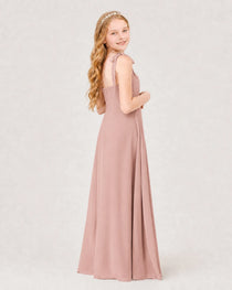 Dideyttawl Chiffon Junior Bridesmaid Dress with Shoulder Tie Straps