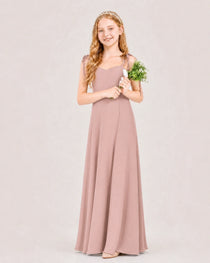 Dideyttawl Chiffon Junior Bridesmaid Dress with Shoulder Tie Straps