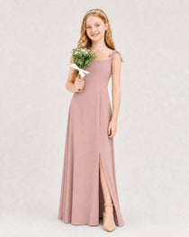Dideyttawl Chiffon Junior Bridesmaid Dress with Shoulder Tie Straps