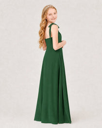 Dideyttawl Chiffon Junior Bridesmaid Dress with Shoulder Tie Straps