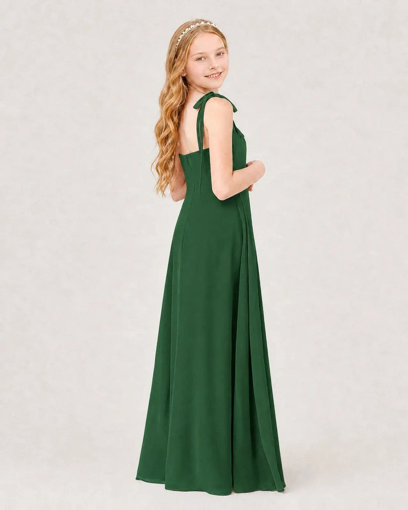 Emerald Green Chiffon A-line Junior Bridesmaid Dress Back View