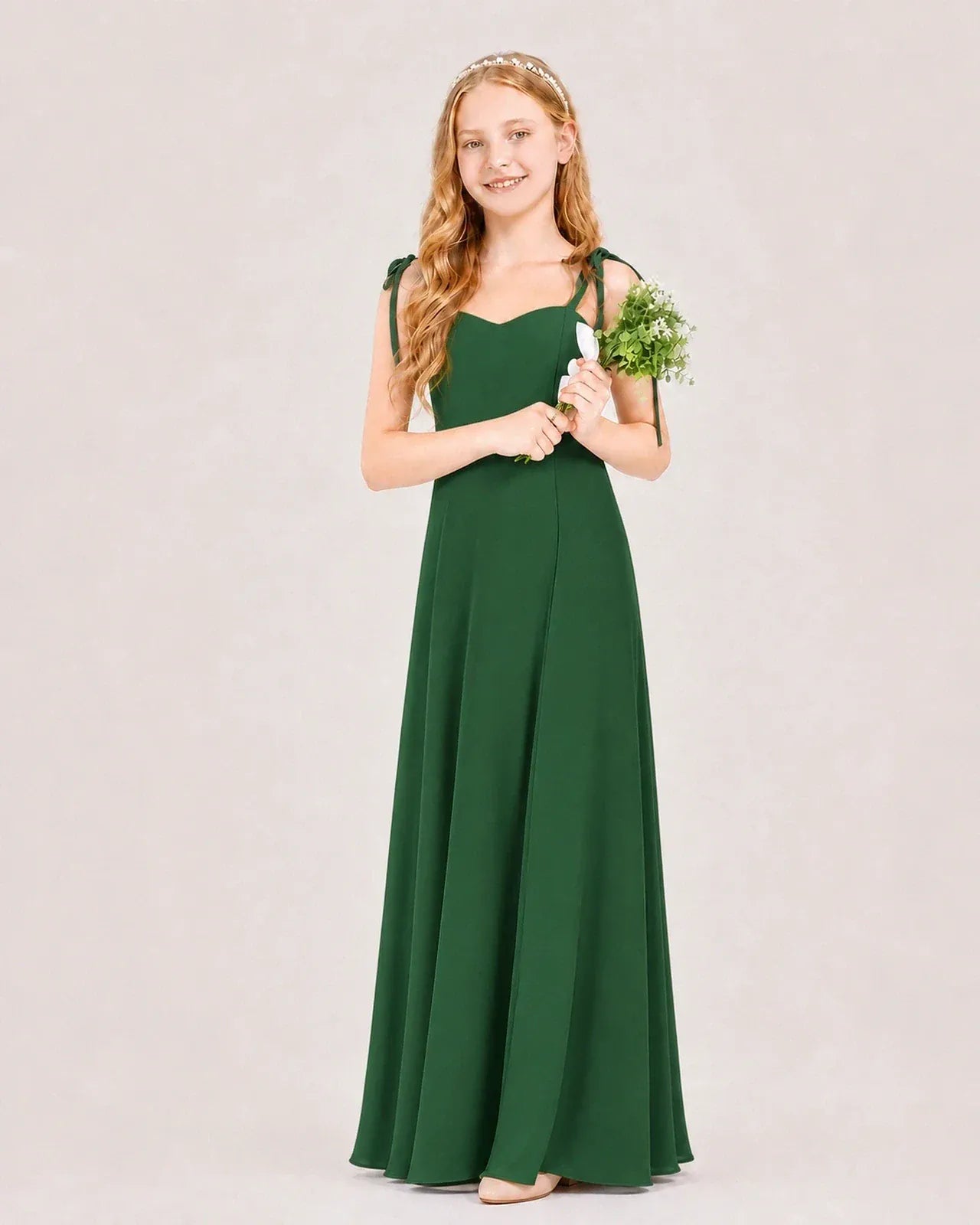 Emerald Green Chiffon A-line Junior Bridesmaid Dress Front View