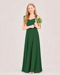 Dideyttawl Chiffon Junior Bridesmaid Dress with Shoulder Tie Straps
