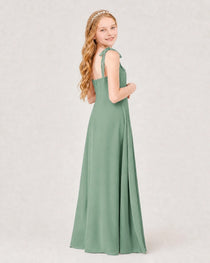 Dideyttawl Chiffon Junior Bridesmaid Dress with Shoulder Tie Straps