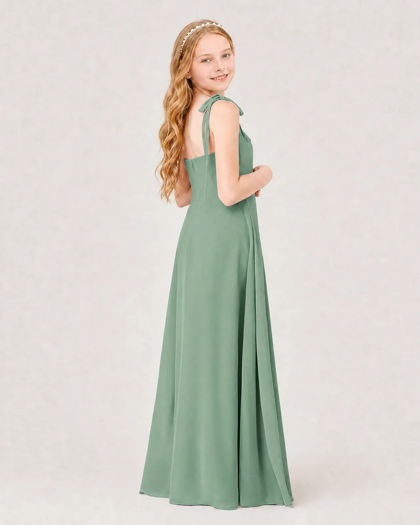Eucalyptus Chiffon A-line Junior Bridesmaid Dress Back View