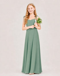 Dideyttawl Chiffon Junior Bridesmaid Dress with Shoulder Tie Straps