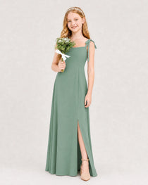 Dideyttawl Chiffon Junior Bridesmaid Dress with Shoulder Tie Straps