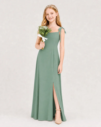 Eucalyptus Chiffon A-line Junior Bridesmaid Dress Side View