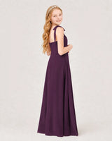 Grape Chiffon A-line Junior Bridesmaid Dress Back View