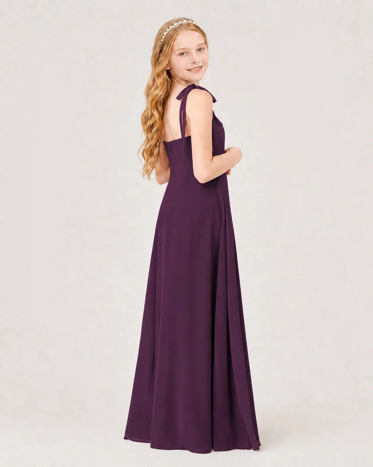Grape Chiffon A-line Junior Bridesmaid Dress Back View