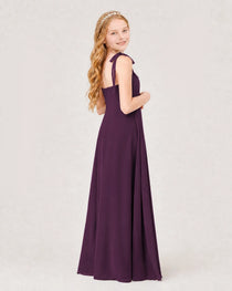 Dideyttawl Chiffon Junior Bridesmaid Dress with Shoulder Tie Straps