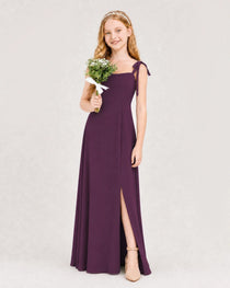 Dideyttawl Chiffon Junior Bridesmaid Dress with Shoulder Tie Straps