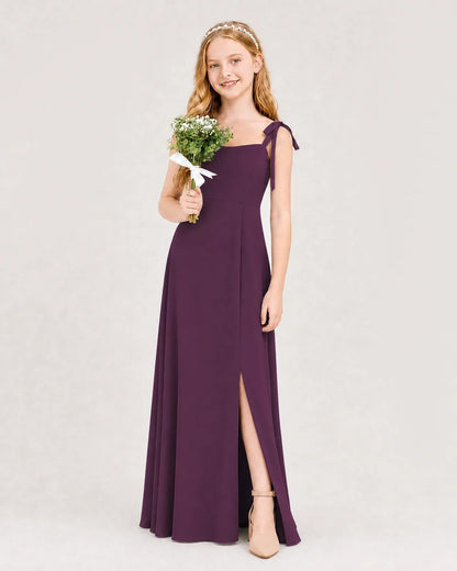 Grape Chiffon A-line Junior Bridesmaid Dress Side View