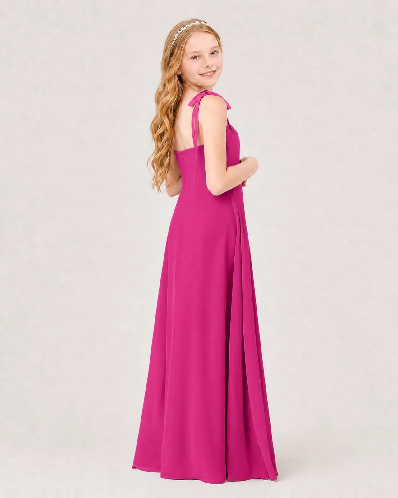 Hot Pink Chiffon A-line Junior Bridesmaid Dress Back View