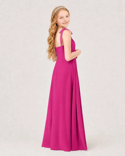 Hot Pink Chiffon A-line Junior Bridesmaid Dress Back View