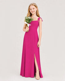 Dideyttawl Chiffon Junior Bridesmaid Dress with Shoulder Tie Straps