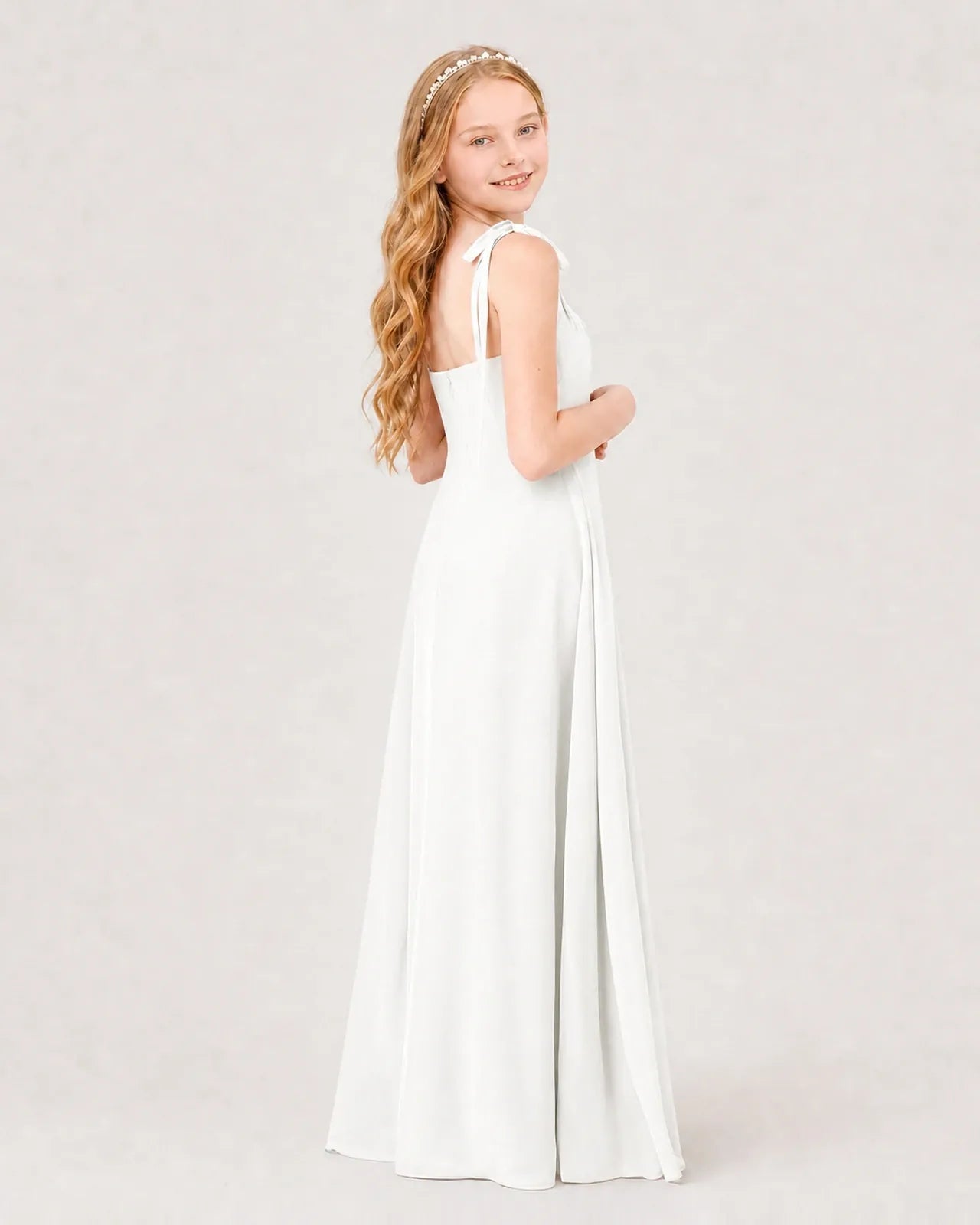 Ivory Chiffon A-line Junior Bridesmaid Dress Back View