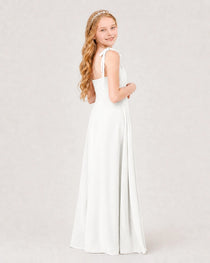 Dideyttawl Chiffon Junior Bridesmaid Dress with Shoulder Tie Straps