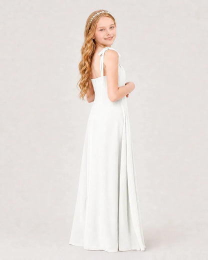 Ivory Chiffon A-line Junior Bridesmaid Dress Back View