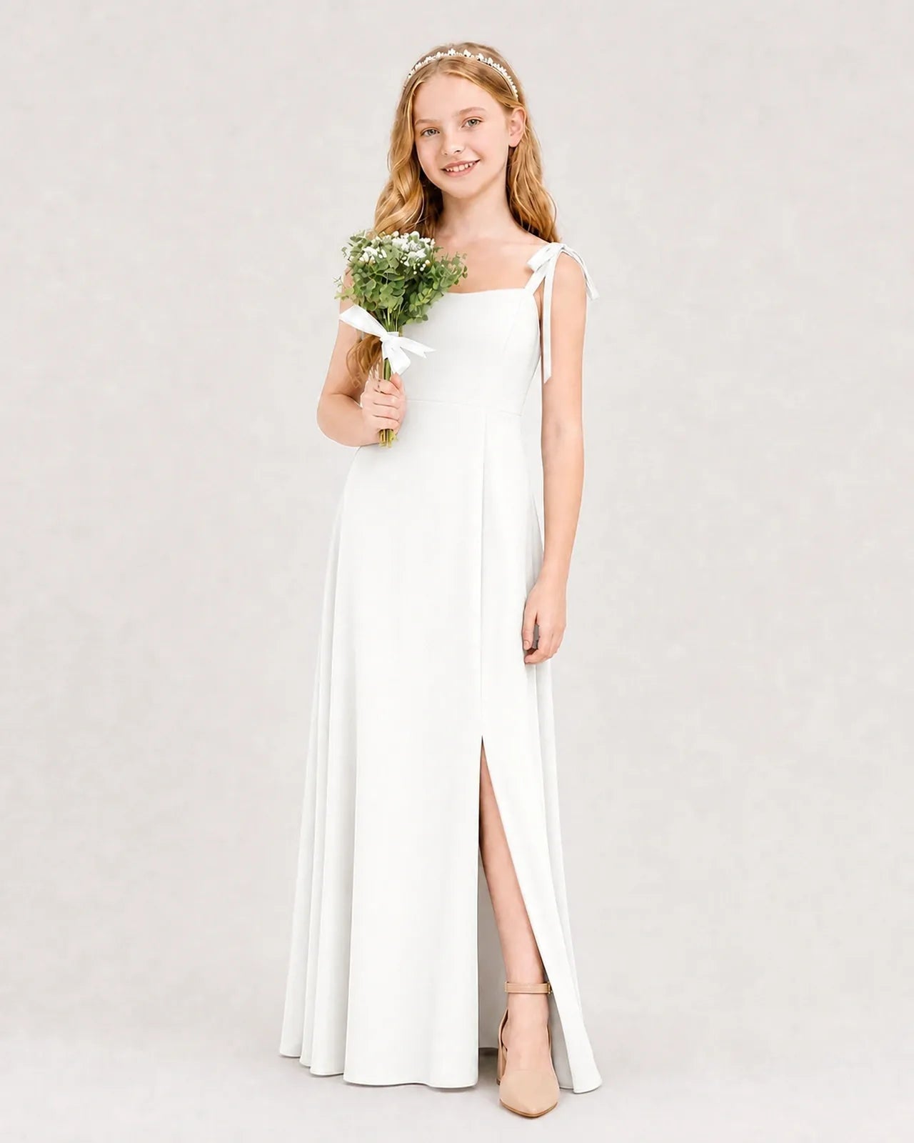 Ivory Chiffon A-line Junior Bridesmaid Dress Side View