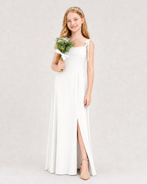 Dideyttawl Chiffon Junior Bridesmaid Dress with Shoulder Tie Straps