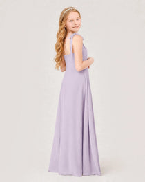 Dideyttawl Chiffon Junior Bridesmaid Dress with Shoulder Tie Straps