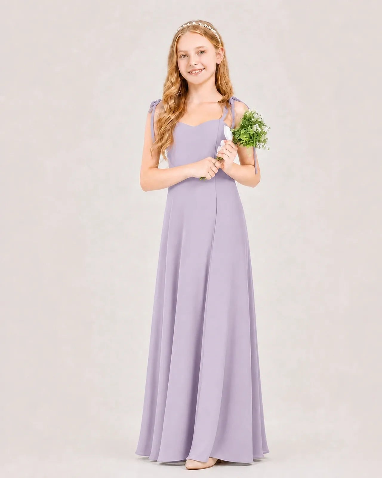 Lavender Chiffon A-line Junior Bridesmaid Dress Front View