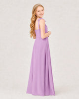 Lilac Chiffon A-line Junior Bridesmaid Dress Back View