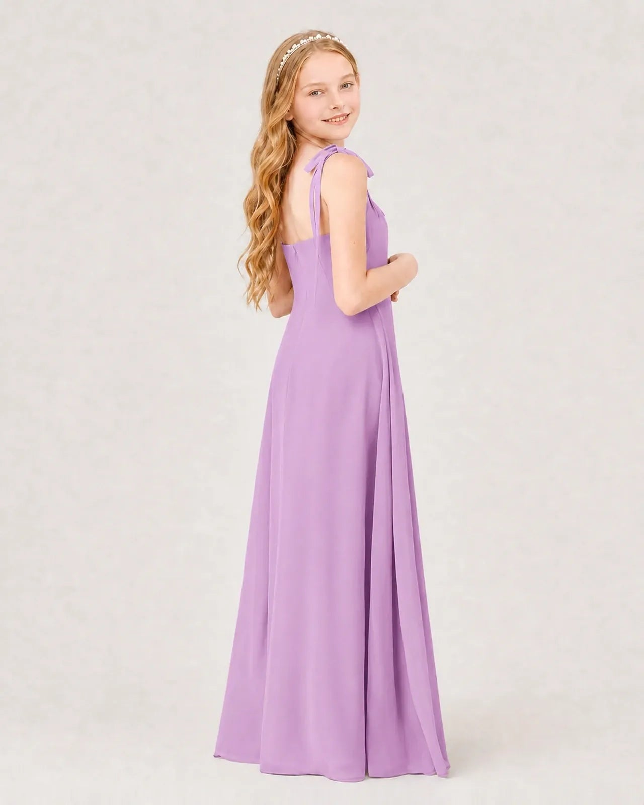 Lilac Chiffon A-line Junior Bridesmaid Dress Back View
