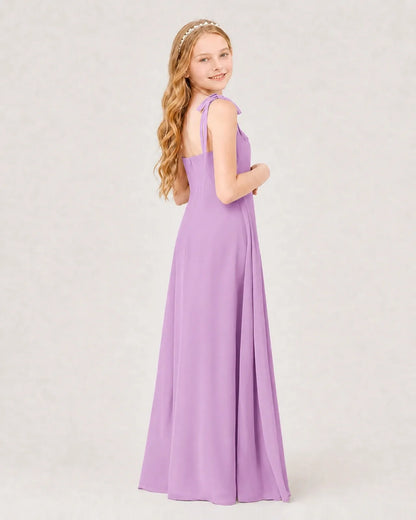 Lilac Chiffon A-line Junior Bridesmaid Dress Back View