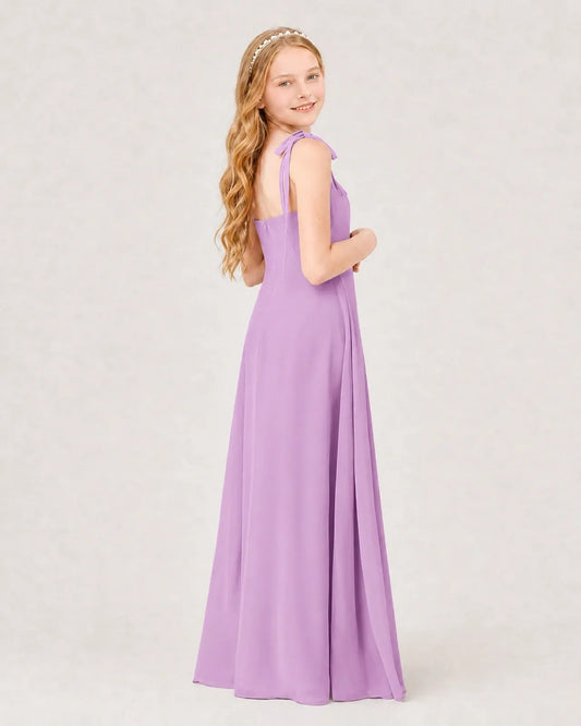 Lilac Chiffon A-line Junior Bridesmaid Dress Back View