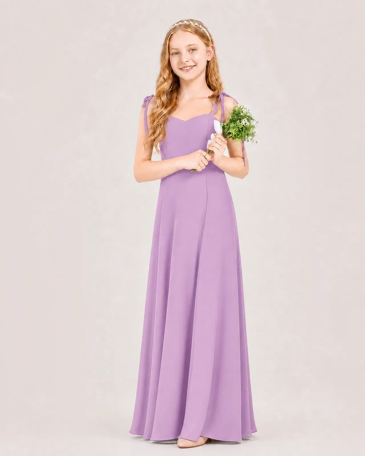 Lilac Chiffon A-line Junior Bridesmaid Dress Front View