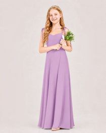 Dideyttawl Chiffon Junior Bridesmaid Dress with Shoulder Tie Straps