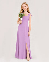 Dideyttawl Chiffon Junior Bridesmaid Dress with Shoulder Tie Straps
