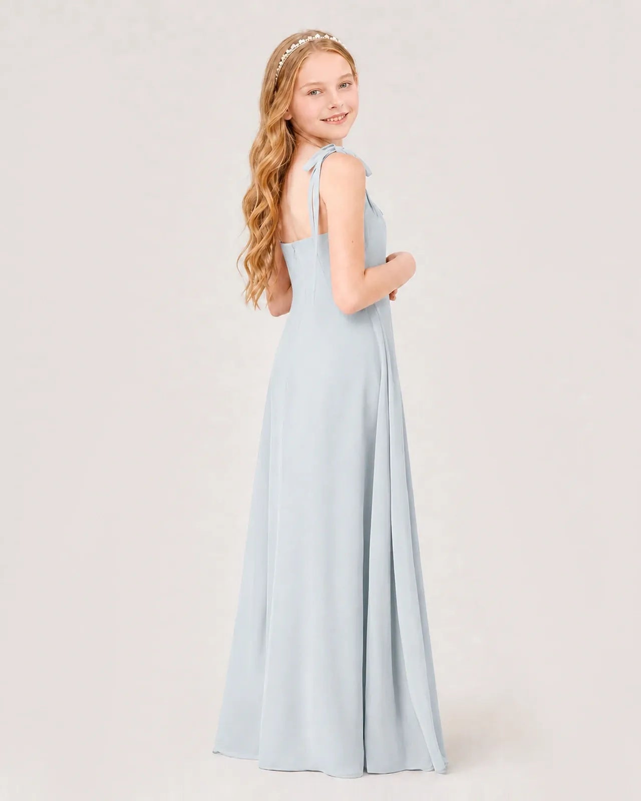 Mist Chiffon A-line Junior Bridesmaid Dress Back View