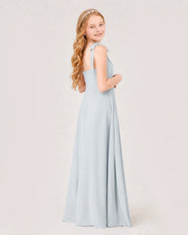 Dideyttawl Chiffon Junior Bridesmaid Dress with Shoulder Tie Straps