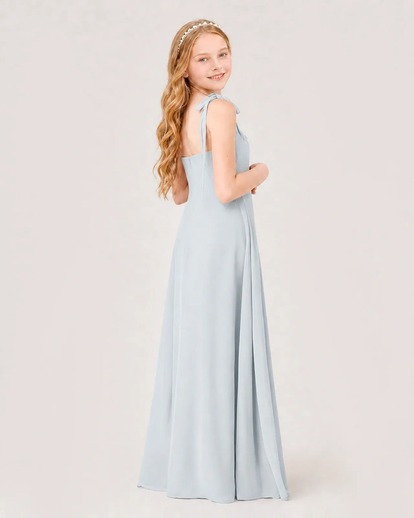 Mist Chiffon A-line Junior Bridesmaid Dress Back View