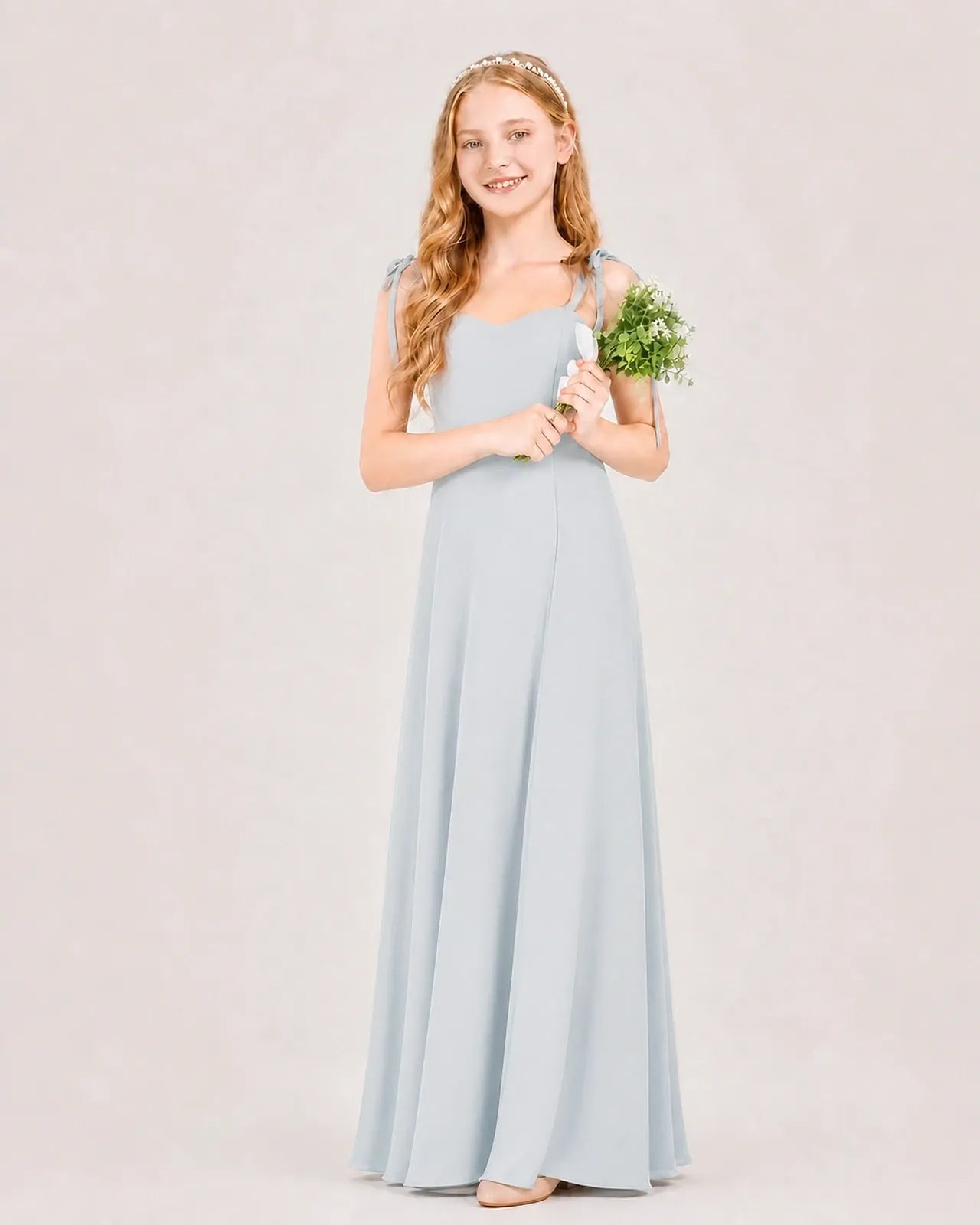 Mist Chiffon A-line Junior Bridesmaid Dress Front View