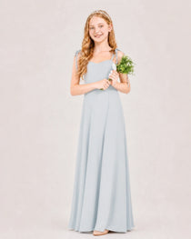Dideyttawl Chiffon Junior Bridesmaid Dress with Shoulder Tie Straps