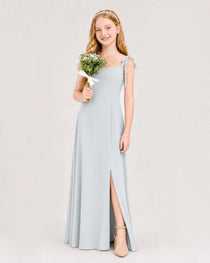 Dideyttawl Chiffon Junior Bridesmaid Dress with Shoulder Tie Straps